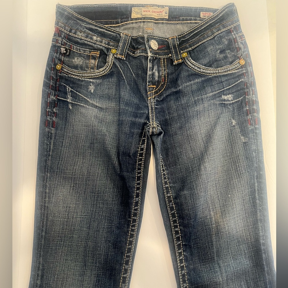 MEK Denim Women’s “JAIPUR” Bootcut Jeans, Medium Wash/Distressed, Size: 26/36